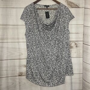 Lane Bryant Black‎ & White Draped Jersey Floral Tunic Top Cowl Neck, Size 18/20